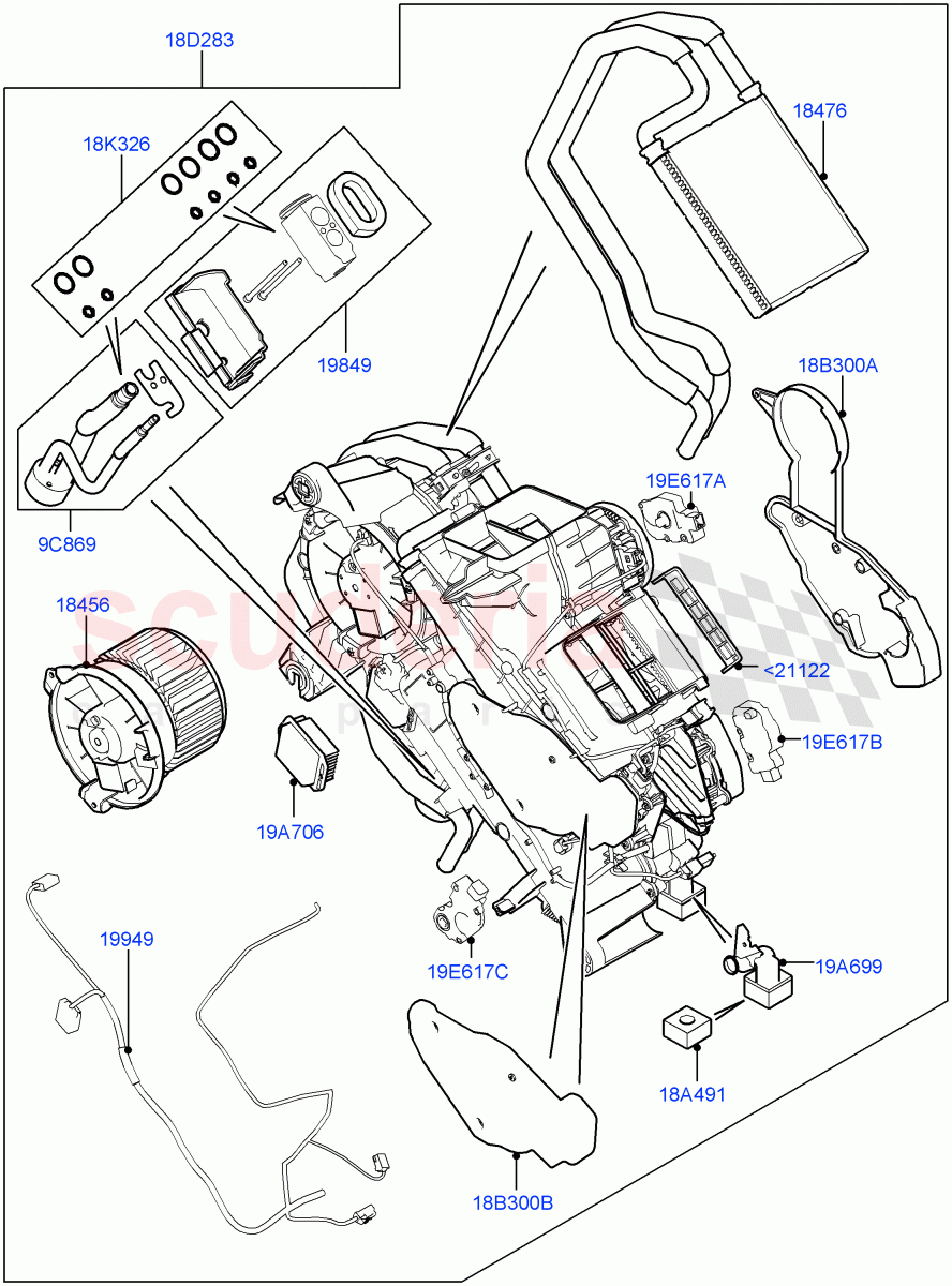 Heater/Air Cond.Internal Components (Auxiliary Heater) (Premium Air Con Hybrid Front/Rear, With Air Conditioning - Front/Rear) ((V) TOJA999999) of Land Rover Land Rover Range Rover Sport (2014+) [5.0 OHC SGDI SC V8 Petrol]