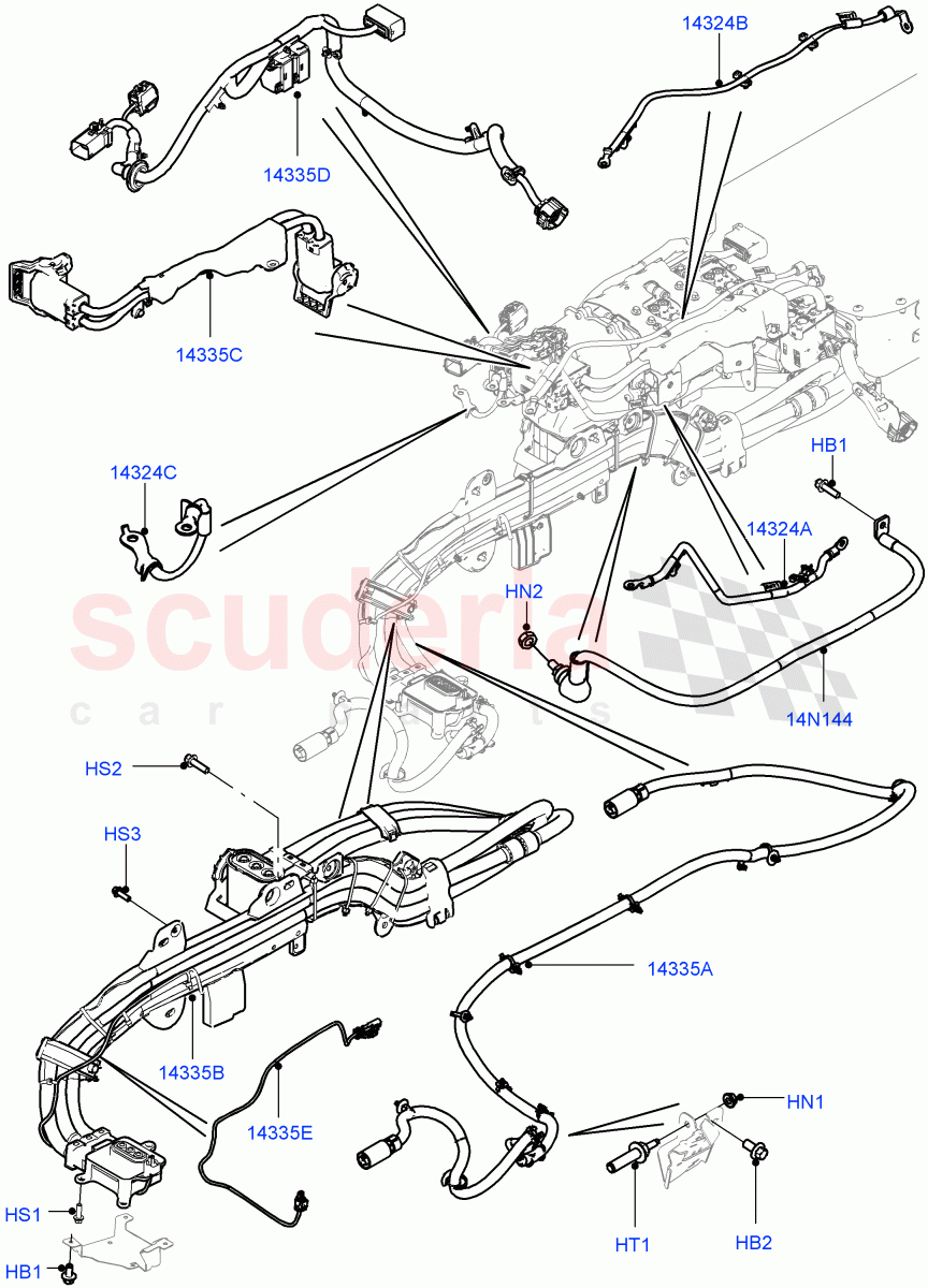 Hybrid Electrical Modules (Traction Battery Cables) (3.0 V6 D Gen2 Twin Turbo, 8 Speed Auto Trans ZF 8HP70 HEV 4WD, 3.0 V6 Diesel Electric Hybrid Eng, 3.0 V6 D Gen2 Mono Turbo) ((V) FROMEA000001) of Land Rover Land Rover Range Rover Sport (2014+) [3.0 I6 Turbo Diesel AJ20D6]