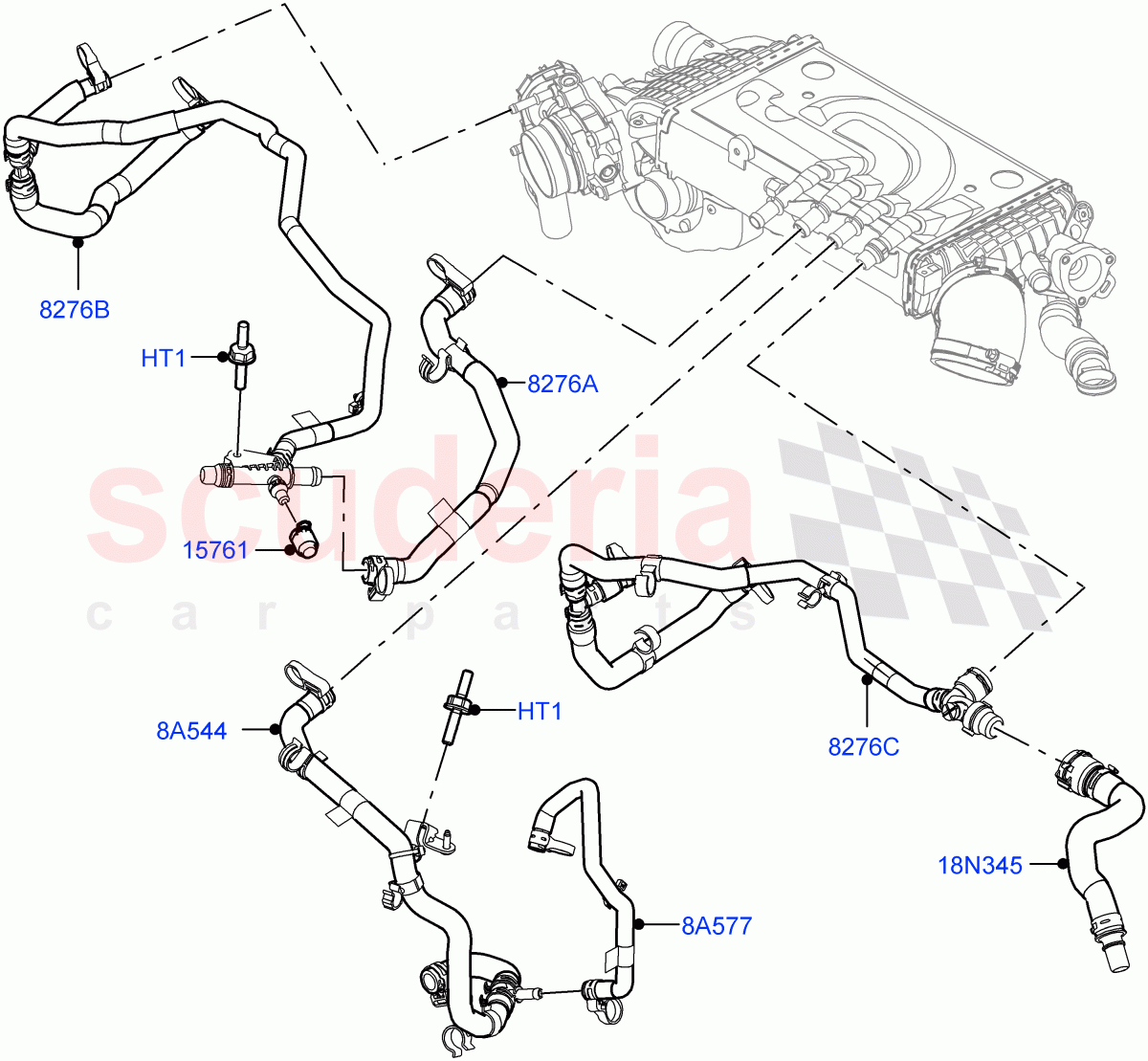Cooling System Pipes And Hoses (Intercooler, Nitra Plant Build) (3.0L AJ20P6 Petrol High) of Land Rover Land Rover Discovery 5 (2017+) [3.0 I6 Turbo Petrol AJ20P6]