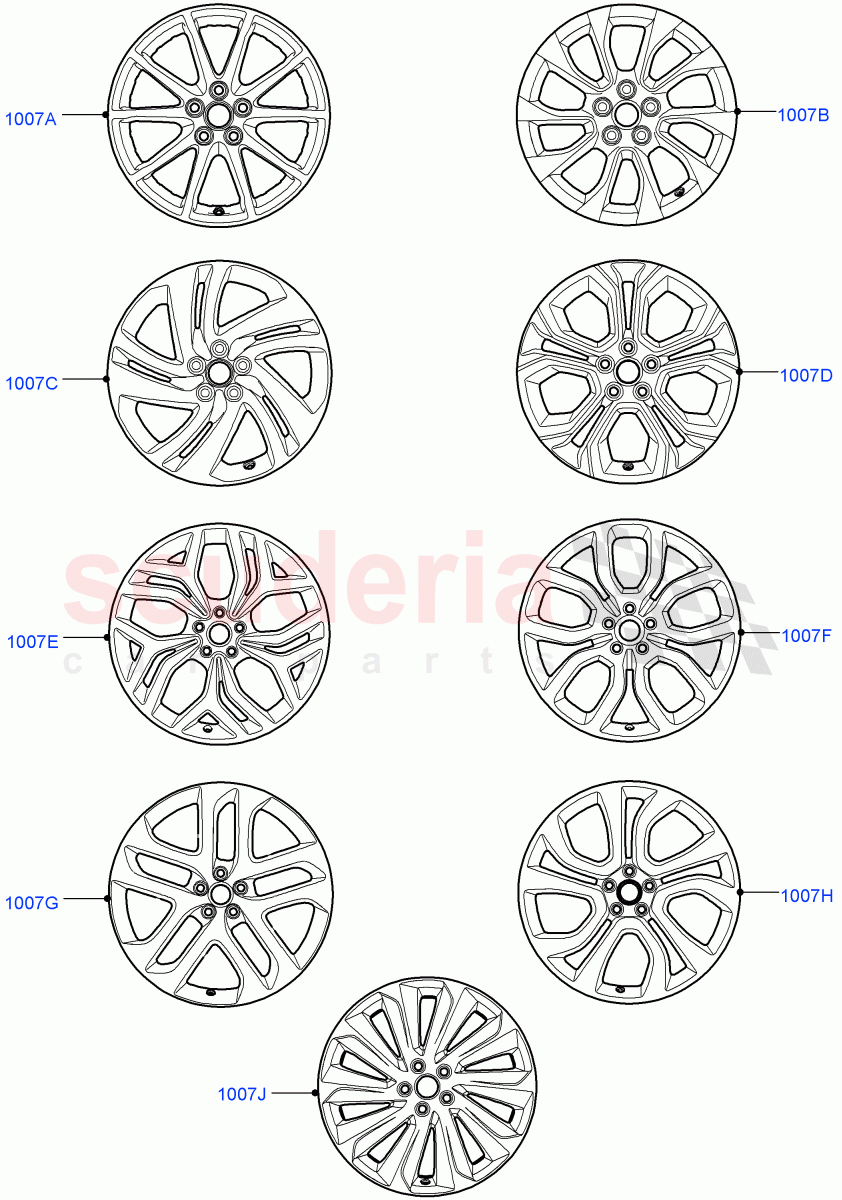 Spare Wheel (Itatiaia (Brazil), 20" Full Size Spare Wheel, 18" Full Size Spare Wheel, 21" Full Size Spare Wheel, With Conventional Alloy Spare Wheel, With 17" Alloy Spare Wheel) of Land Rover Land Rover Range Rover Evoque (2019+) [1.5 I3 Turbo Petrol AJ20P3]