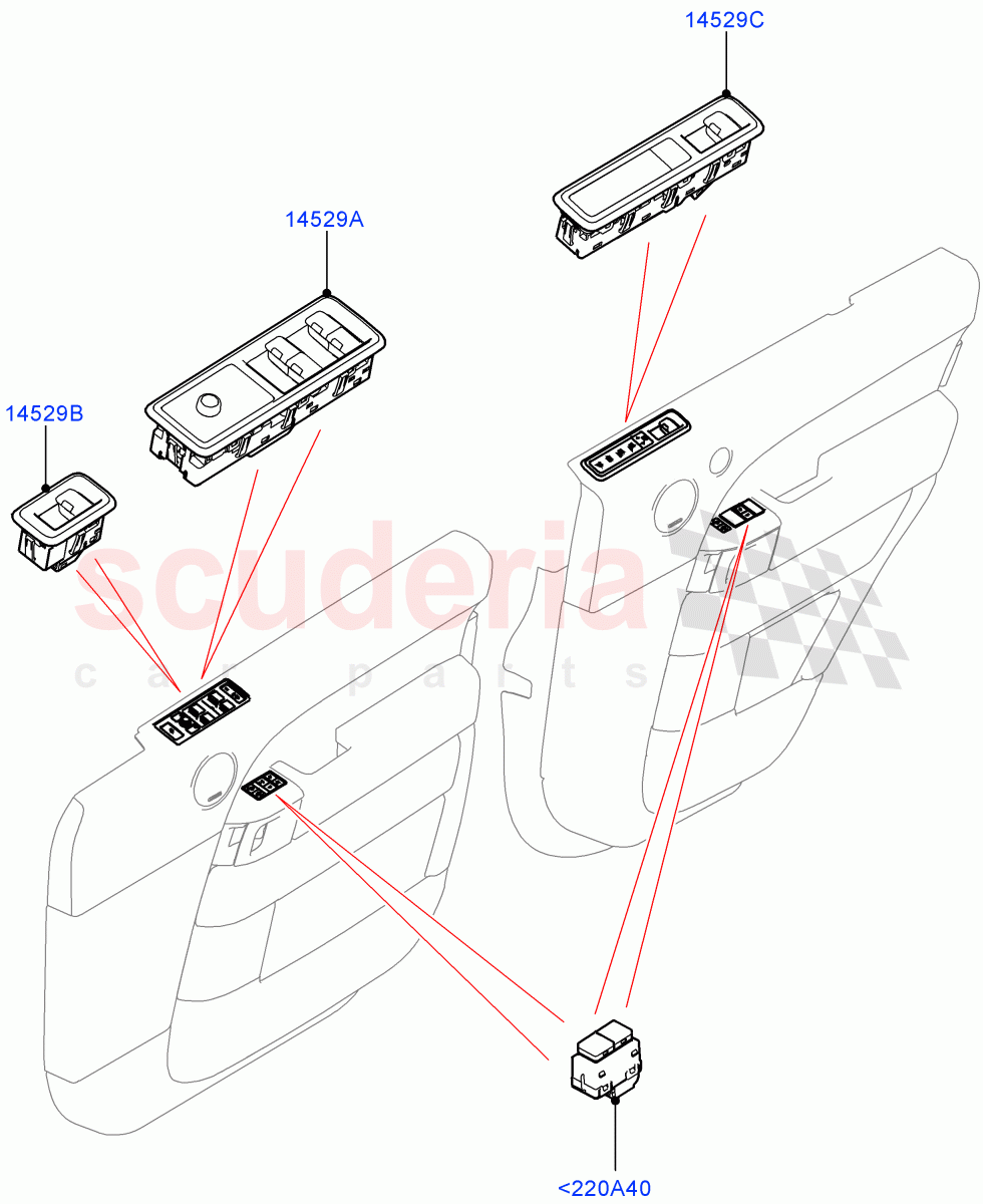 Switches (Front And Rear Doors) ((V) FROMJA000001) of Land Rover Land Rover Range Rover (2012-2021) [3.0 Diesel 24V DOHC TC]
