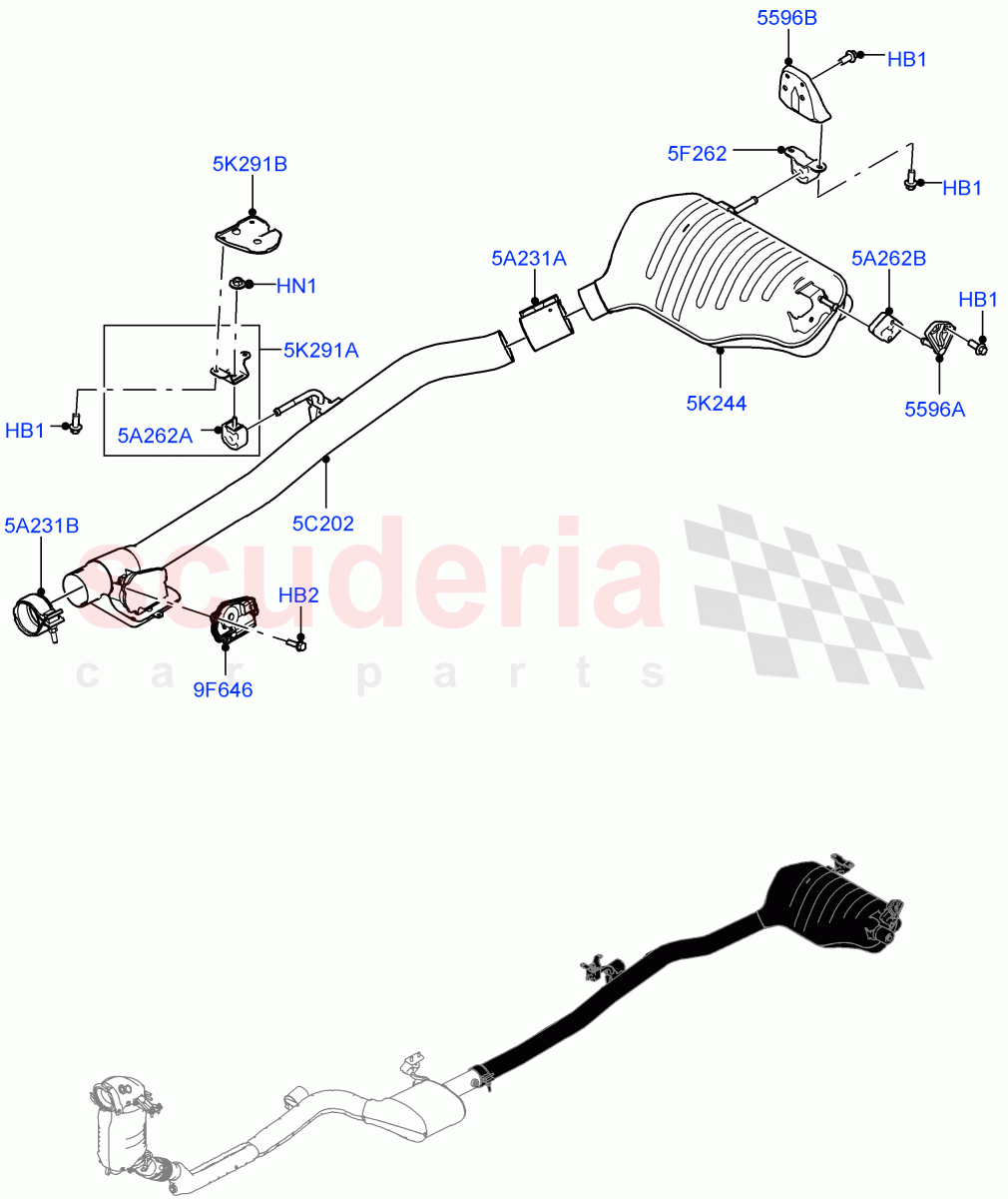 Rear Exhaust System (Nitra Plant Build) (3.0L AJ20D6 Diesel High, ULEV 125 Emission, EU6D - Final (Diesel) Emission) ((V) FROMM2000001) of Land Rover Land Rover Defender (2020+) [3.0 I6 Turbo Diesel AJ20D6]