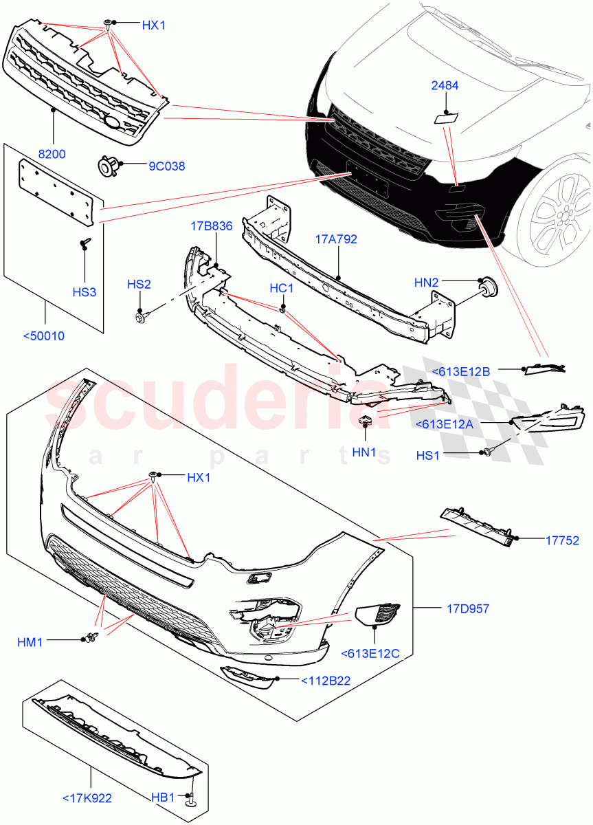 Radiator Grille And Front Bumper (Changsu (China)) ((V) FROMFG000001, (V) TOKG446856) of Land Rover Land Rover Discovery Sport (2015+) [2.0 Turbo Petrol GTDI]
