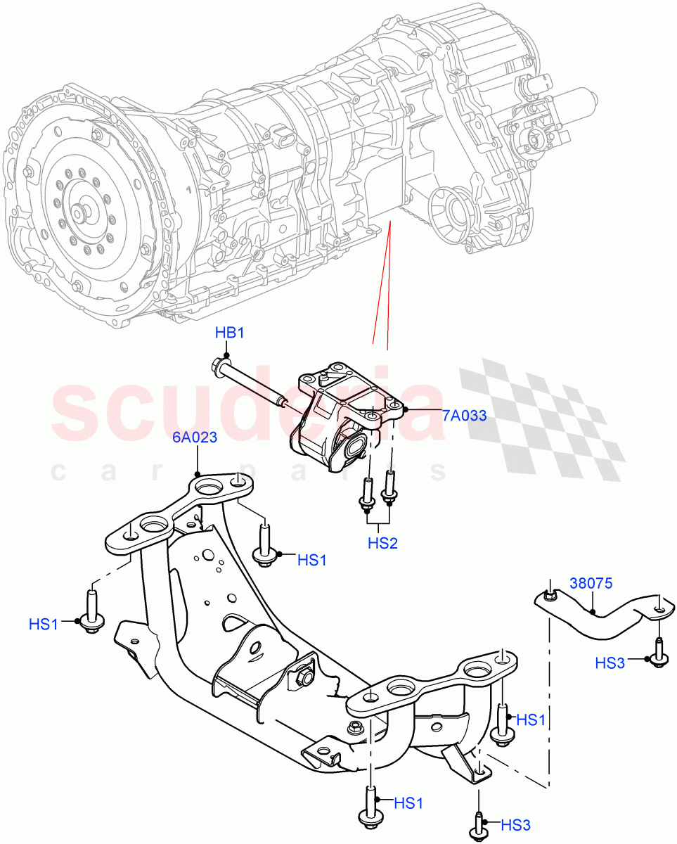 Transmission Mounting (Solihull Plant Build) (3.0L DOHC GDI SC V6 PETROL) ((V) FROMHA000001) of Land Rover Land Rover Discovery 5 (2017+) [3.0 DOHC GDI SC V6 Petrol]