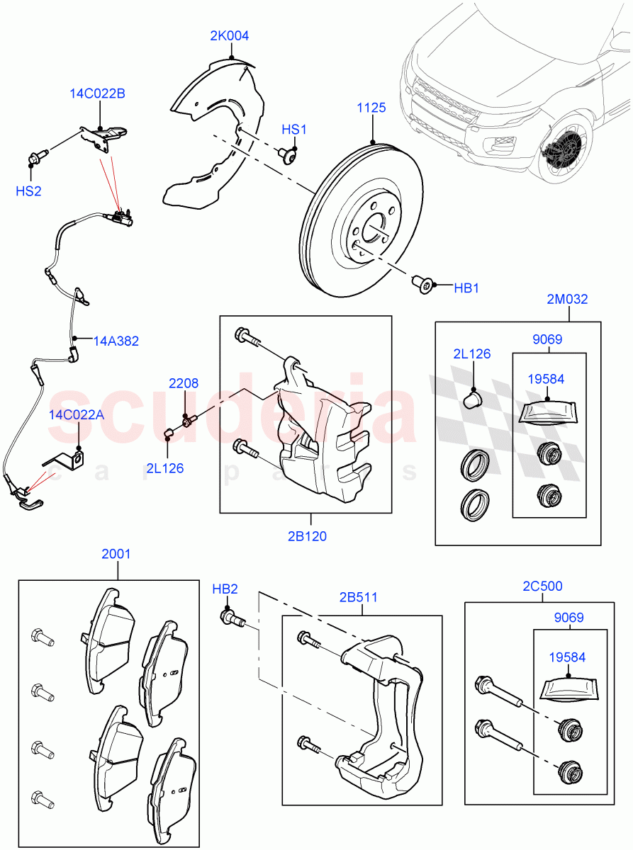 Front Brake Discs And Calipers (Itatiaia (Brazil), Front Disc And Caliper Size 18) ((V) FROMJT000001) of Land Rover Land Rover Range Rover Evoque (2012-2018) [2.0 Turbo Petrol GTDI]