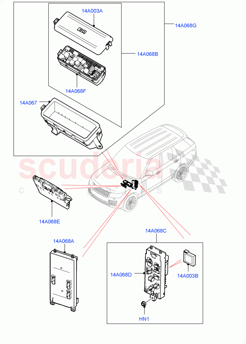 Fuses, Holders And Circuit Breakers (Front) of Land Rover Land Rover Range Rover (2012-2021) [2.0 Turbo Petrol AJ200P]