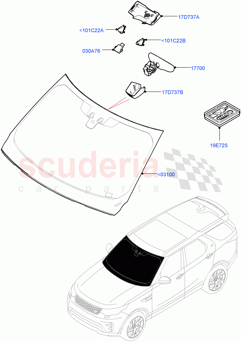 Windscreen/Inside Rear View Mirror (Nitra Plant Build) ((V) FROMK2000001) of Land Rover Land Rover Discovery 5 (2017+) [2.0 Turbo Petrol AJ200P]