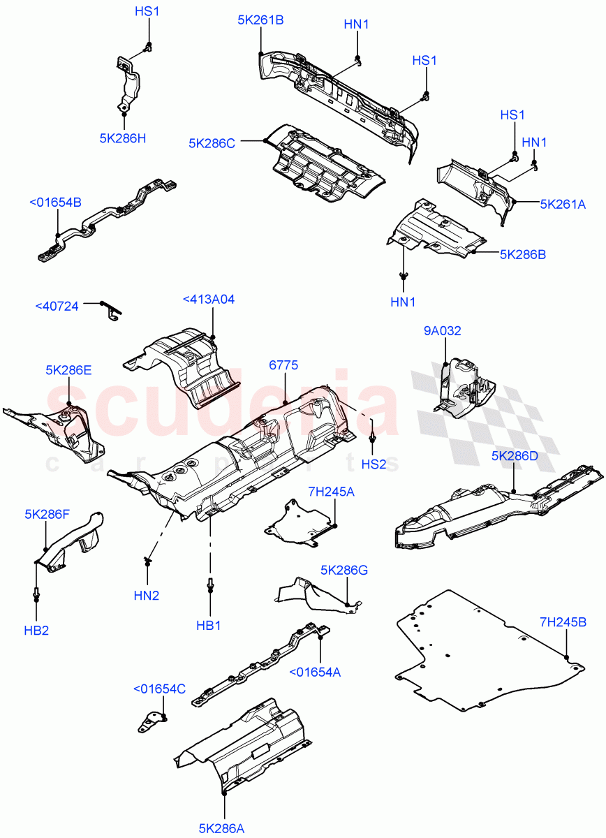 Splash And Heat Shields (Middle And Rear Section) (Itatiaia (Brazil)) of Land Rover Land Rover Range Rover Evoque (2019+) [1.5 I3 Turbo Petrol AJ20P3]