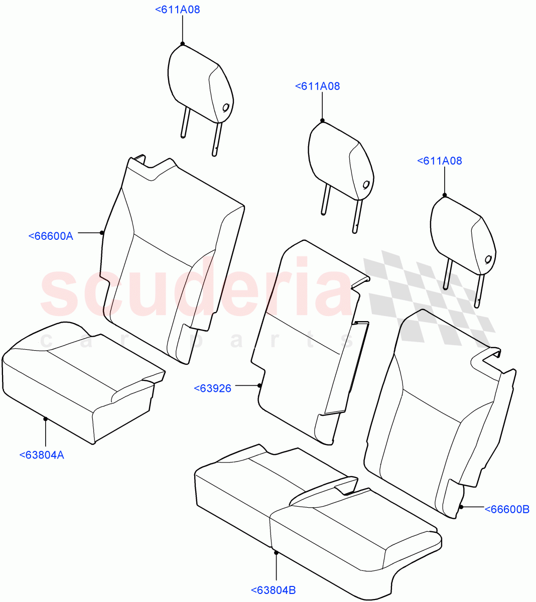 Rear Seat Covers (Solihull Plant Build) (Grained Cloth, Version - Core, 60/40 Load Through With Slide) ((V) FROMHA000001) of Land Rover Land Rover Discovery 5 (2017+) [2.0 Turbo Petrol AJ200P]