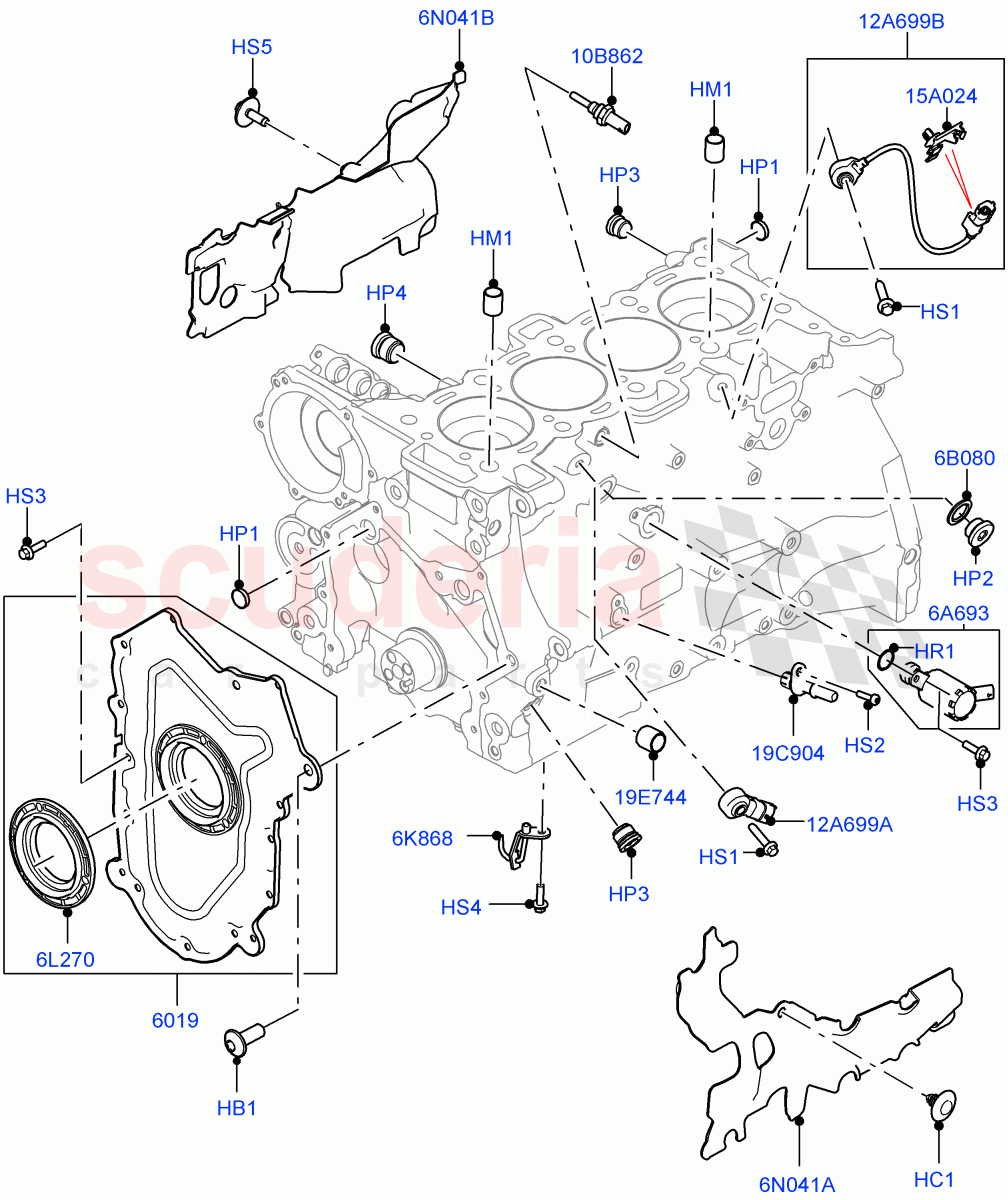 Cylinder Block And Plugs (Solihull Plant Build) (2.0L I4 Mid DOHC AJ200 Petrol, 2.0L I4 High DOHC AJ200 Petrol) ((V) FROMHA000001) of Land Rover Land Rover Discovery 5 (2017+) [2.0 Turbo Petrol AJ200P]