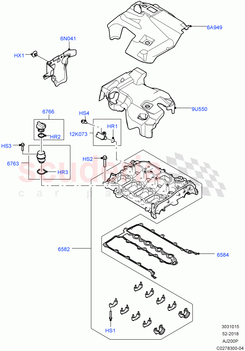 Cylinder Head Cover (2.0L I4 High DOHC AJ200 Petrol, 2.0L I4 Mid DOHC AJ200 Petrol, 2.0L I4 Mid AJ200 Petrol E100) ((V) FROMJH000001) of Land Rover Land Rover Discovery Sport (2015+) [2.0 Turbo Petrol AJ200P]