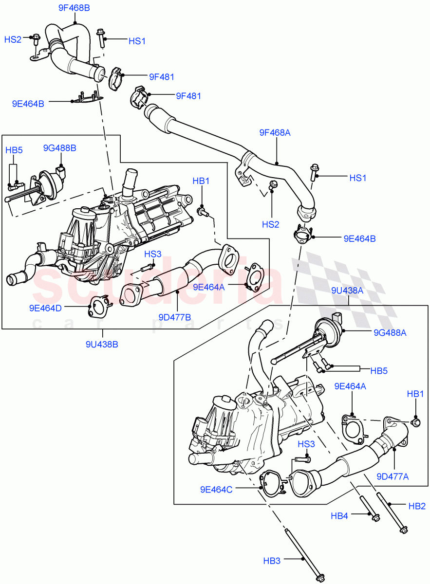 Exhaust Gas Recirculation (Solihull Plant Build) (3.0 V6 D Gen2 Twin Turbo, 3.0 V6 D Low MT ROW, 3.0L 24V V6 Turbo Diesel Std Flow, 3.0L 24V DOHC V6 TC Diesel, 3.0 V6 Diesel Electric Hybrid Eng) ((V) FROMAA000001) of Land Rover Land Rover Discovery 4 (2010-2016) [3.0 Diesel 24V DOHC TC]