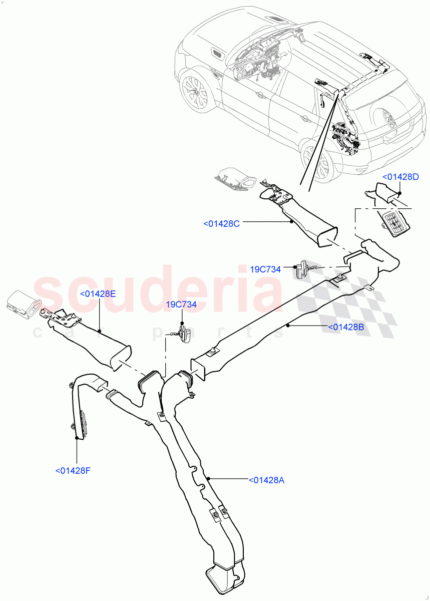 Air Vents, Louvres And Ducts (Headliner, Internal Components) (Premium Air Conditioning-Front/Rear) ((V) FROMKA000001) of Land Rover Land Rover Range Rover Sport (2014+) [3.0 I6 Turbo Diesel AJ20D6]
