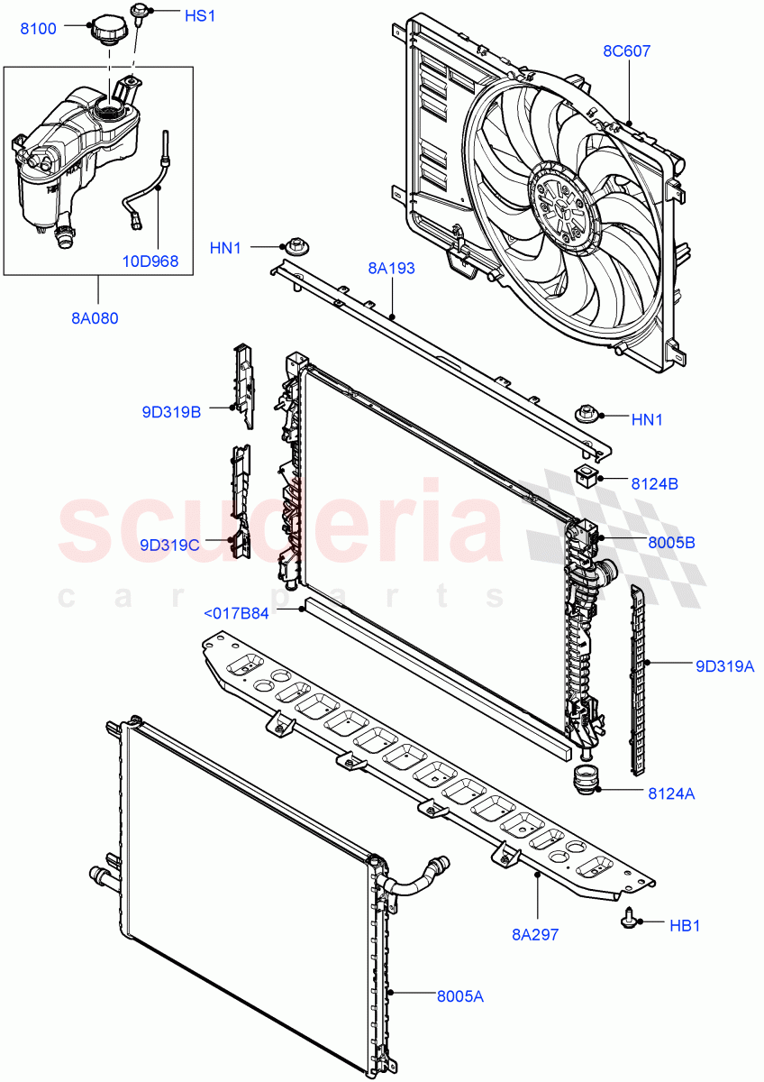 Radiator/Coolant Overflow Container (2.0L I4 High DOHC AJ200 Petrol, 2.0L I4 Mid DOHC AJ200 Petrol, 2.0L I4 Mid AJ200 Petrol E100) ((V) FROMJH000001) of Land Rover Land Rover Range Rover Evoque (2012-2018) [2.0 Turbo Petrol AJ200P]
