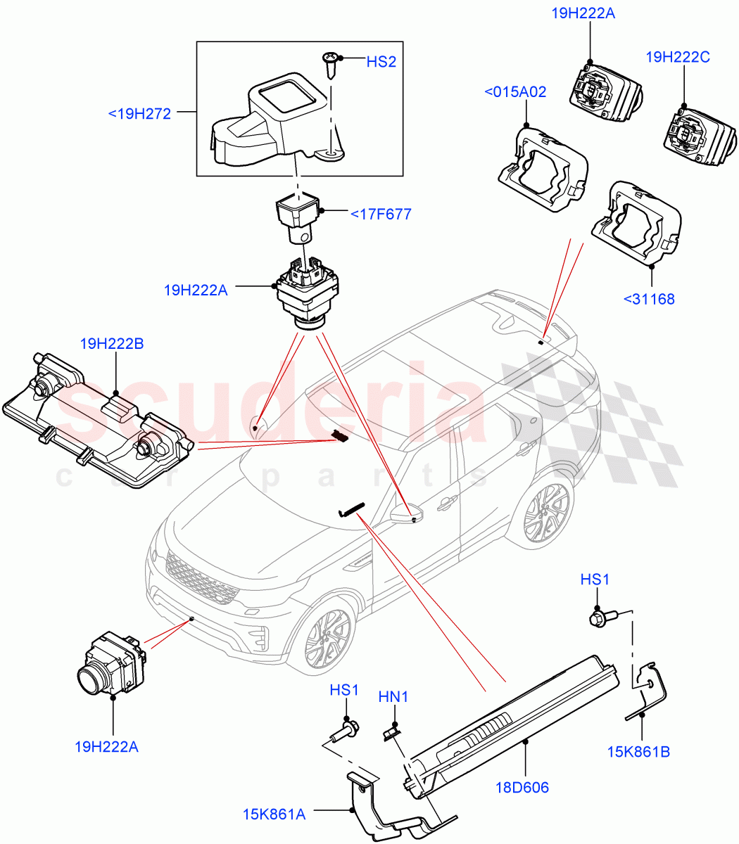 Camera Equipment (Nitra Plant Build) ((V) FROMK2000001, (V) TOL2999999) of Land Rover Land Rover Discovery 5 (2017+) [3.0 DOHC GDI SC V6 Petrol]