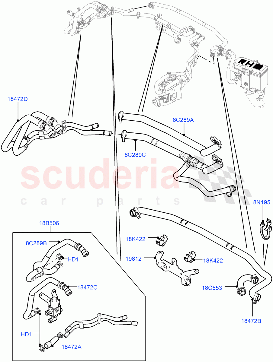 Heater Hoses (4.4L DOHC DITC V8 Diesel, RHD) ((V) FROMBA000001) of Land Rover Land Rover Range Rover (2010-2012) [5.0 OHC SGDI SC V8 Petrol]