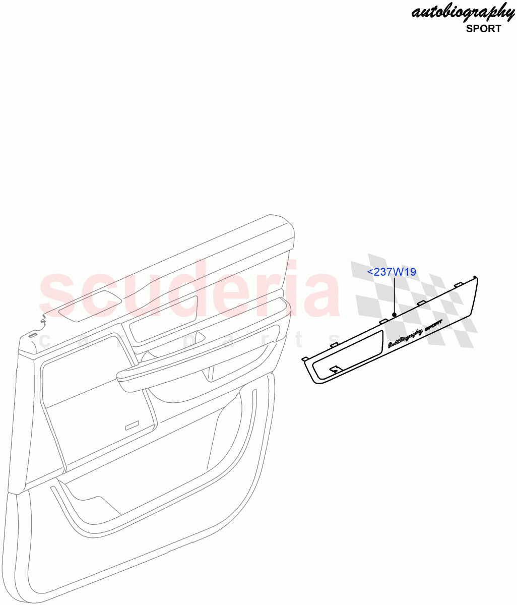 Front Door Trim Installation (Autobiography Sales Badge) ((V) FROMAA000001) of Land Rover Land Rover Range Rover Sport (2010-2013) [5.0 OHC SGDI SC V8 Petrol]