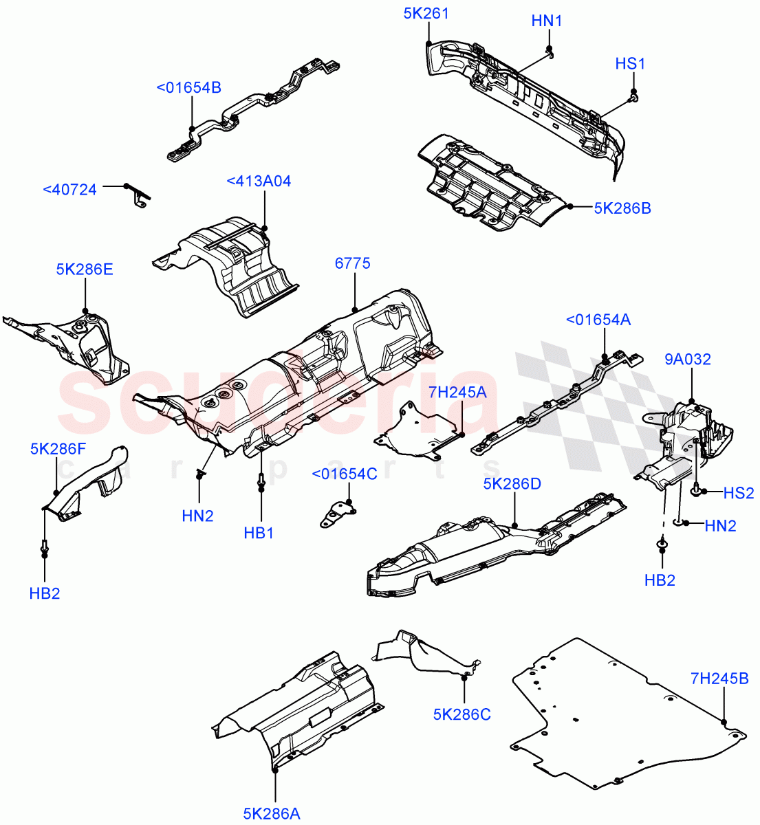 Splash And Heat Shields (Middle And Rear Section) (Changsu (China)) of Land Rover Land Rover Range Rover Evoque (2019+) [1.5 I3 Turbo Petrol AJ20P3]