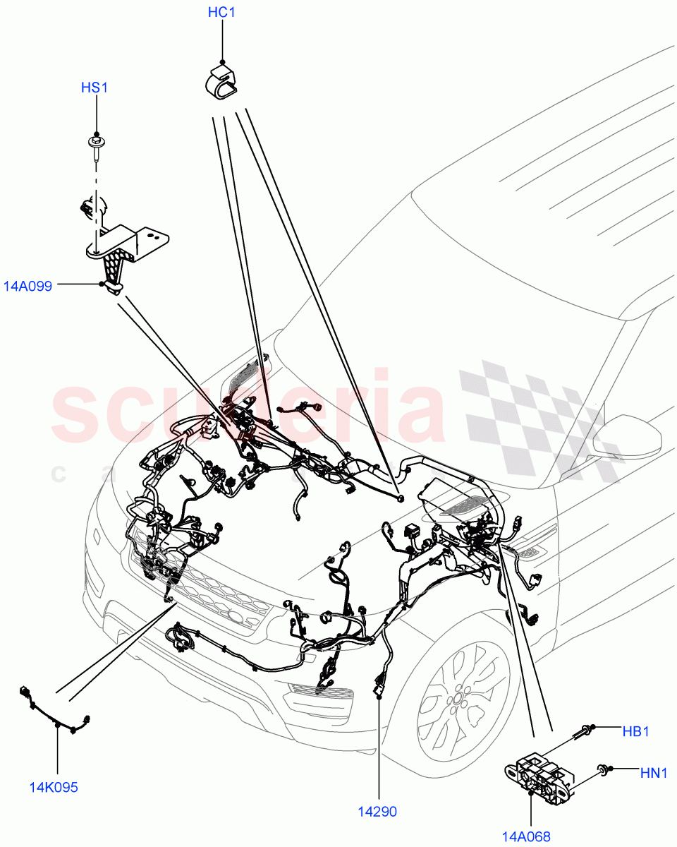 Electrical Wiring - Engine And Dash (Engine Compartment) ((V) FROMFA000001, (V) TOGA999999) of Land Rover Land Rover Range Rover Sport (2014+) [2.0 Turbo Petrol AJ200P]