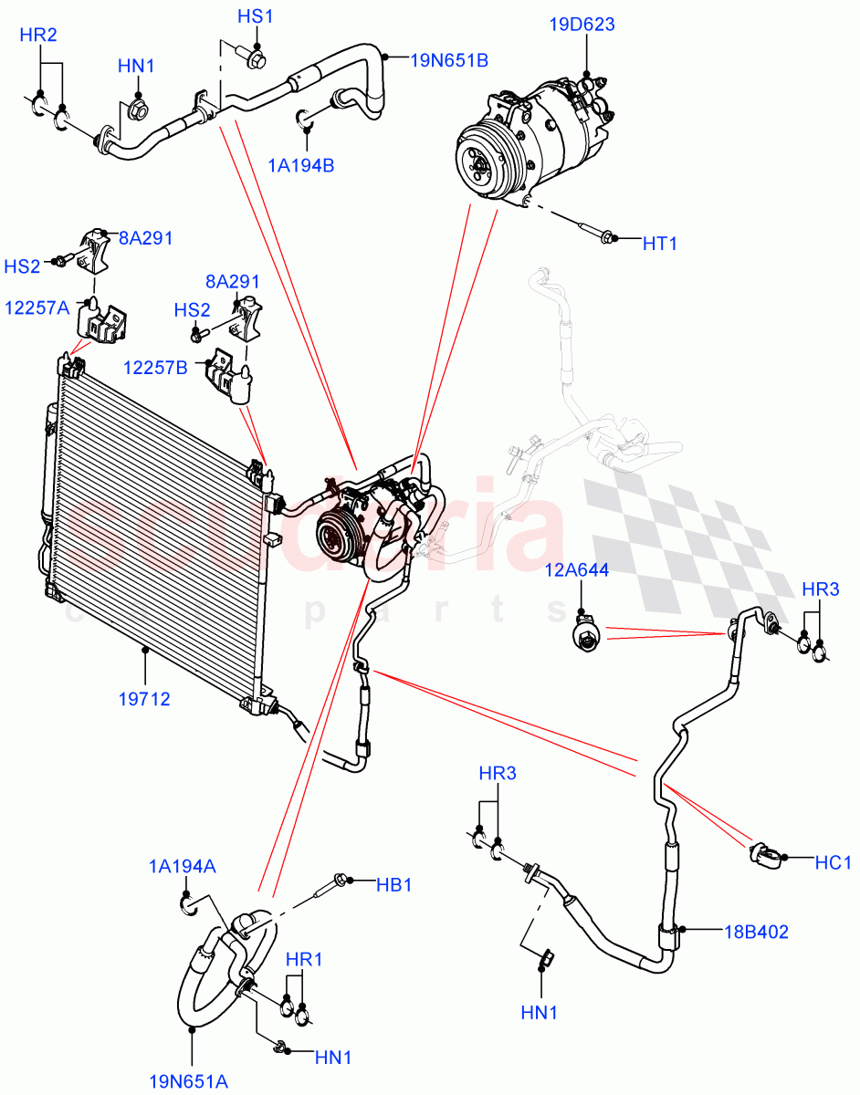 Air Conditioning Condensr/Compressr (Nitra Plant Build, Front) (2.0L I4 High DOHC AJ200 Petrol) ((V) FROMM2000001) of Land Rover Land Rover Discovery 5 (2017+) [3.0 I6 Turbo Diesel AJ20D6]