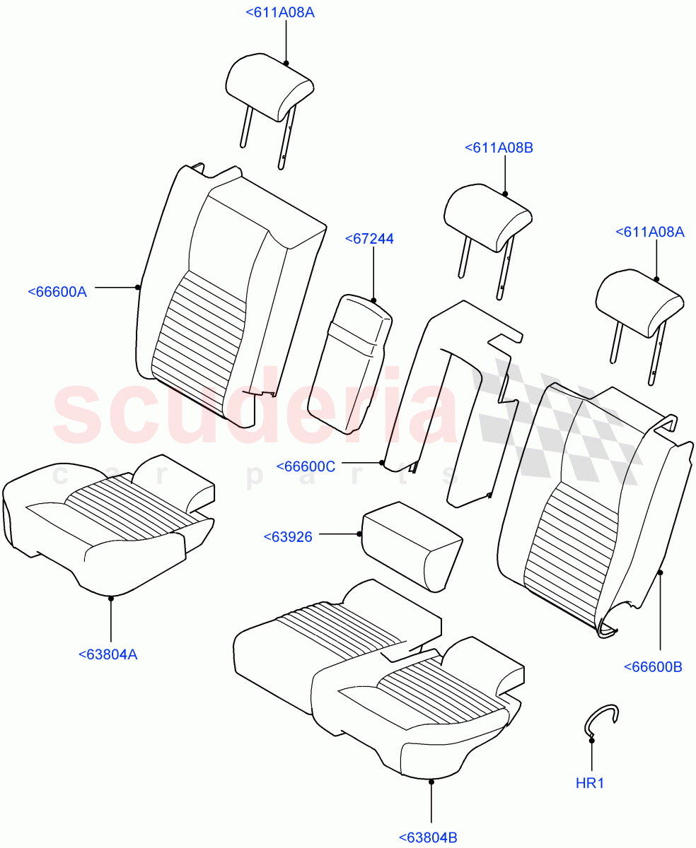 Rear Seat Covers (Grained Cloth, Halewood (UK), 60/40 Load Through With Slide) ((V) TOKH999999) of Land Rover Land Rover Discovery Sport (2015+) [1.5 I3 Turbo Petrol AJ20P3]