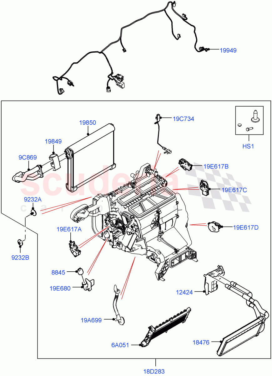 Heater/Air Cond.Internal Components (Heater Main Unit) (With Front Comfort Air Con (IHKA)) ((V) FROMMA000001) of Land Rover Land Rover Range Rover Velar (2017+) [3.0 Diesel 24V DOHC TC]