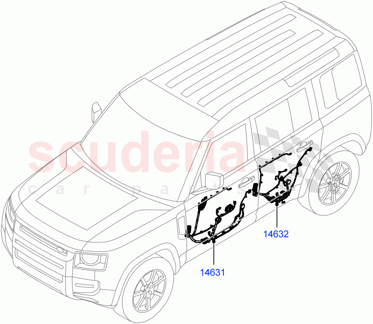 Wiring - Body Closures (Front And Rear Doors) (5 Door, Standard Wheelbase) of Land Rover Land Rover Defender (2020+) [2.0 Turbo Petrol AJ200P]