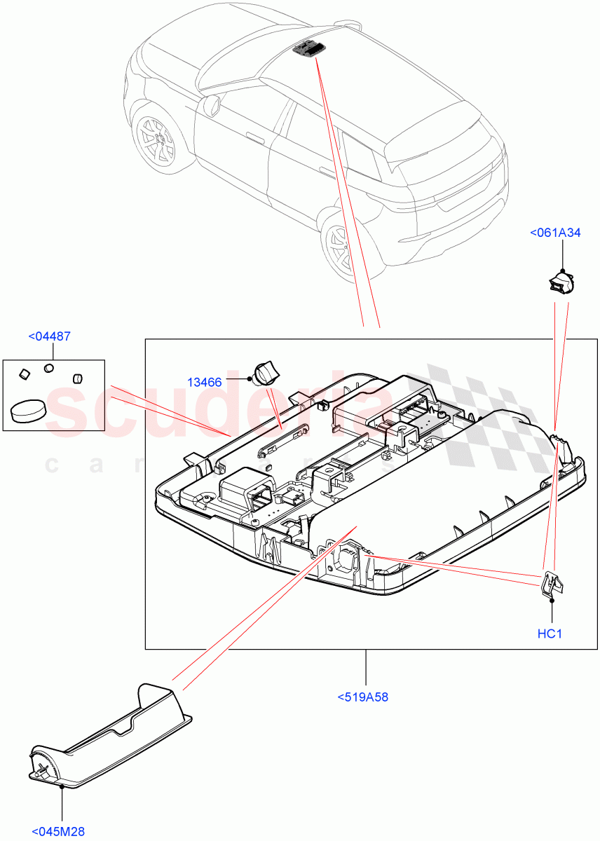 Console - Overhead (Halewood (UK)) of Land Rover Land Rover Range Rover Evoque (2019+) [2.0 Turbo Diesel]
