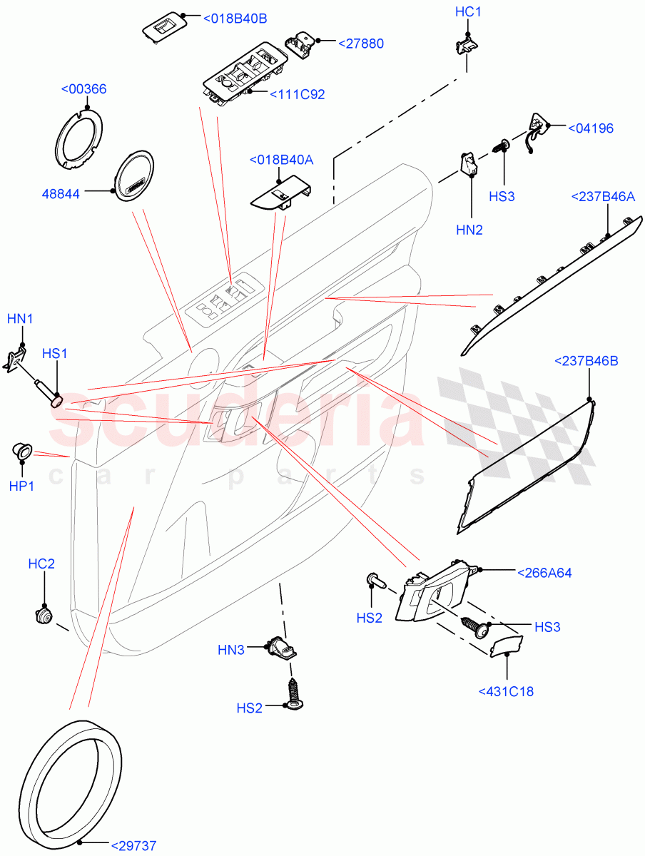 Front Door Trim Installation (Solihull Plant Build) ((V) FROMHA000001) of Land Rover Land Rover Discovery 5 (2017+) [3.0 I6 Turbo Petrol AJ20P6]
