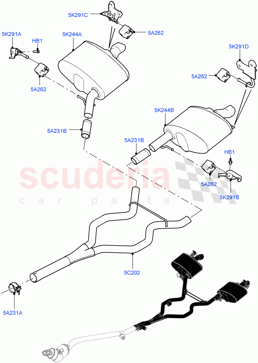 Rear Exhaust System (3.0 V6 D Low MT ROW, Euro Stage 4 Emissions) ((V) FROMJA000001) of Land Rover Land Rover Range Rover Sport (2014+) [3.0 Diesel 24V DOHC TC]