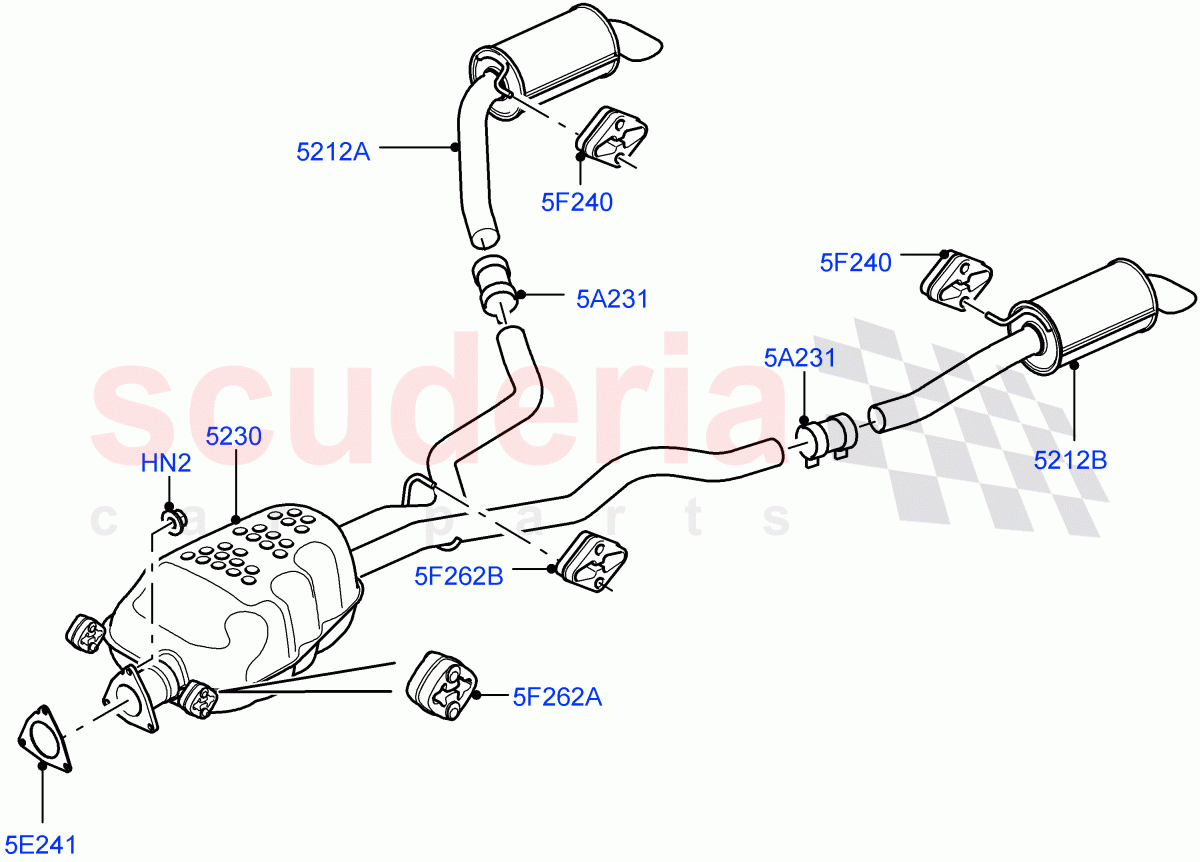 Rear Exhaust System (3.0 V6 D Gen2 Twin Turbo, EU6 + DPF Emissions) ((V) FROMGA000001) of Land Rover Land Rover Discovery 4 (2010-2016) [3.0 Diesel 24V DOHC TC]