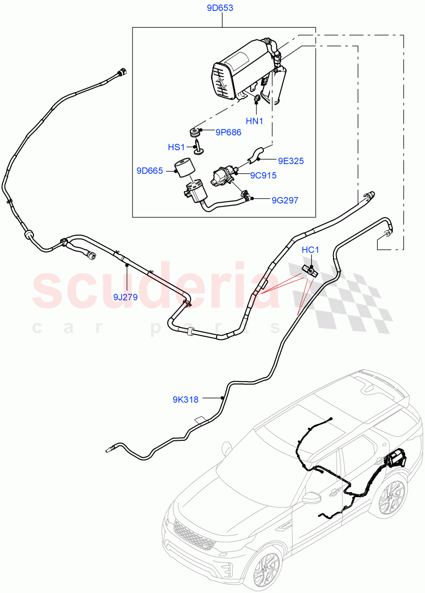 Fuel Lines (Solihull Plant Build, Rear) (2.0L I4 High DOHC AJ200 Petrol, Petrol Tank With Leak Detection, Pet Tank With Leak Det - Lrg Filter) ((V) FROMKA000001) of Land Rover Land Rover Discovery 5 (2017+) [2.0 Turbo Petrol AJ200P]