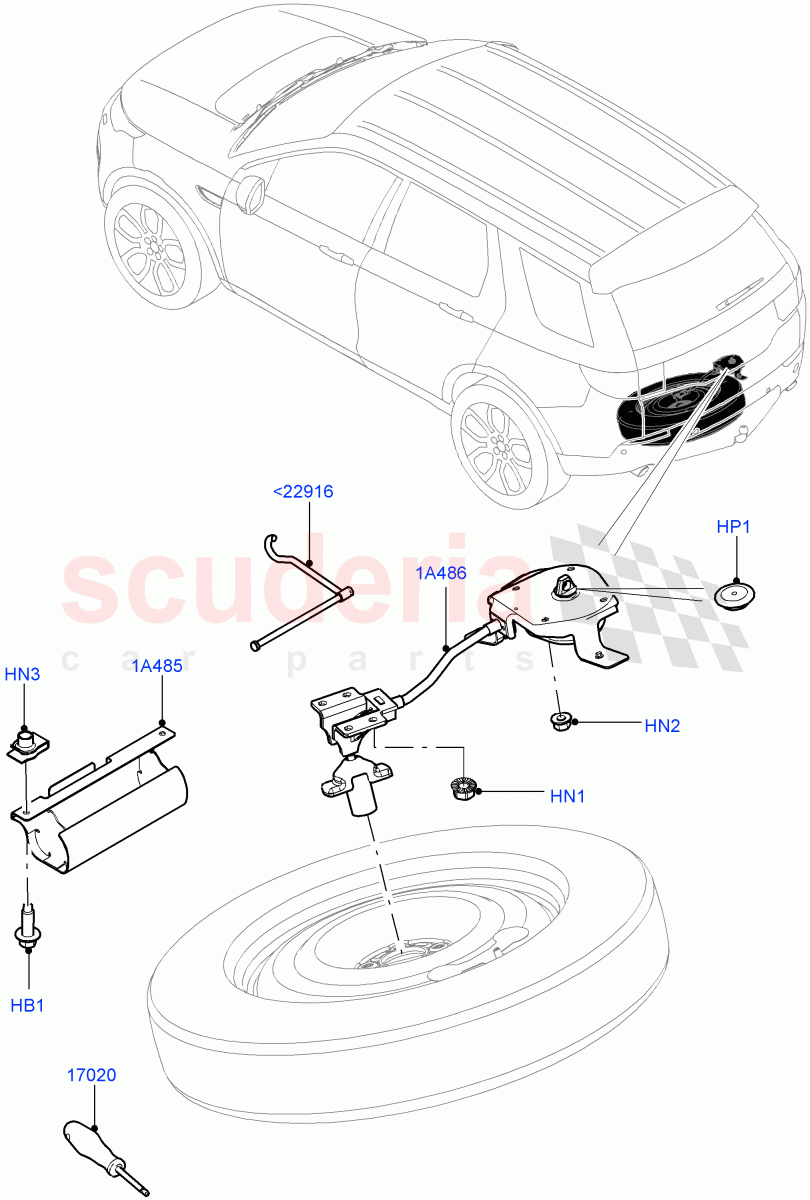 Spare Wheel Carrier (Changsu (China), With 3rd Row Double Seat, With 7 Seat Configuration, Third Row Dual Individual Seat) ((V) FROMFG000001) of Land Rover Land Rover Discovery Sport (2015+) [2.0 Turbo Petrol AJ200P]