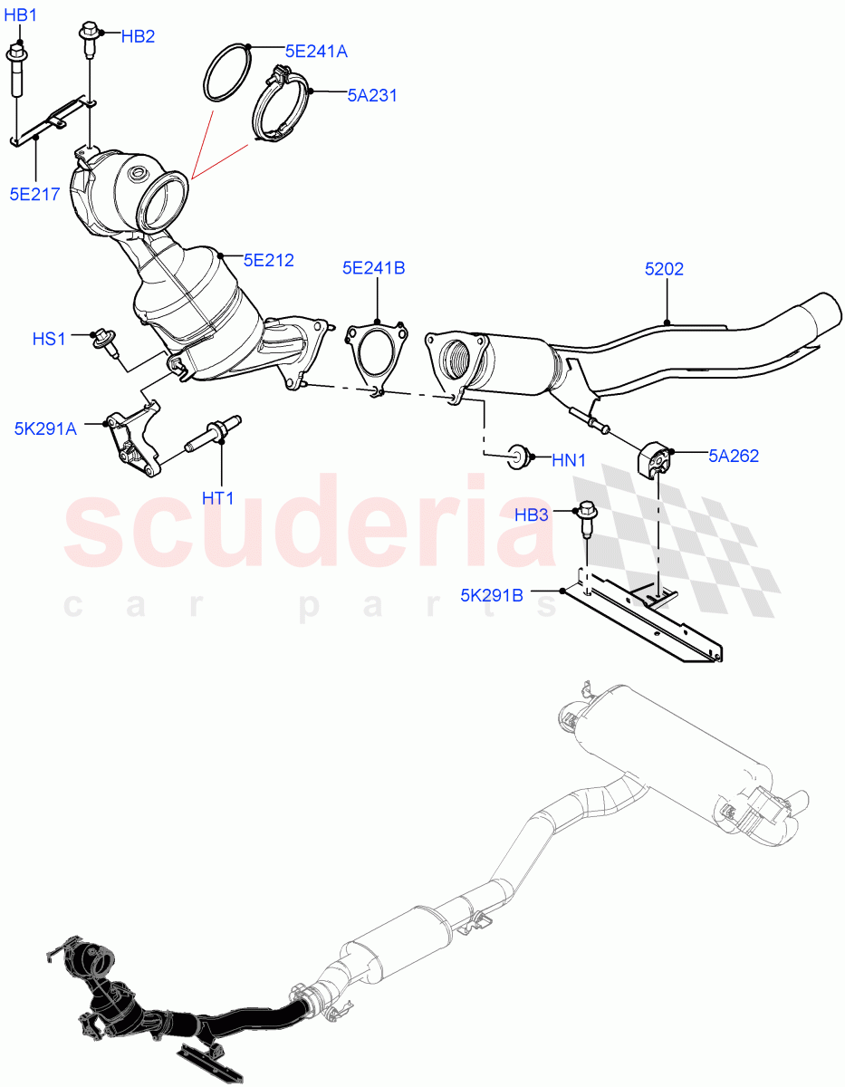 Front Exhaust System (2.0L I4 Mid DOHC AJ200 Petrol, Itatiaia (Brazil), 2.0L I4 Mid AJ200 Petrol E100) ((V) FROMJT000001) of Land Rover Land Rover Discovery Sport (2015+) [2.0 Turbo Petrol AJ200P]