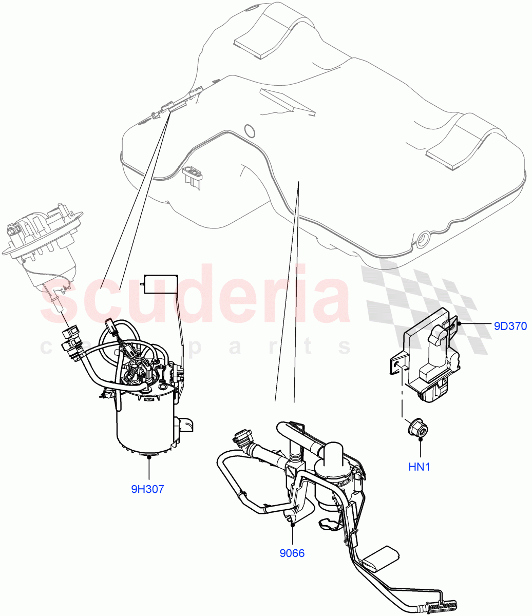 Fuel Pump And Sender Unit (2.0L I4 DSL MID DOHC AJ200, Halewood (UK), With Diesel Exh Fluid Emission Tank, 2.0L I4 DSL HIGH DOHC AJ200) of Land Rover Land Rover Range Rover Evoque (2012-2018) [2.0 Turbo Diesel]