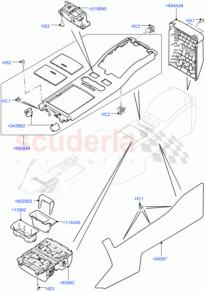 Console - Floor (Rear, External Components, For Carrier Assy) (With 40/40 Split Individual Rr Seat) of Land Rover Land Rover Range Rover (2012-2021) [2.0 Turbo Petrol GTDI]