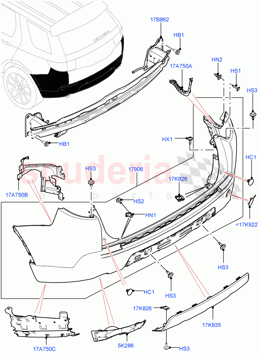 Rear Bumper (Halewood (UK), Front Bumper - Painted Body Colour, Rear Bumper Body Coloured Plastic, Bumper-Aux Cooled Body Colour) ((V) TOKH999999) of Land Rover Land Rover Discovery Sport (2015+) [2.0 Turbo Petrol GTDI]