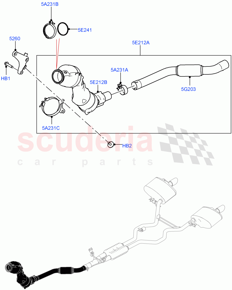 Front Exhaust System (Nitra Plant Build) (2.0L AJ200P Hi PHEV, EU6D - Final (Petrol) Emission, 2.0L I4 High DOHC AJ200 Petrol, Beijing 6 Petrol Emission, EU6C Emission, China N6B (Petrol) - Compliance) ((V) FROMK2000001) of Land Rover Land Rover Defender (2020+) [2.0 Turbo Petrol AJ200P]