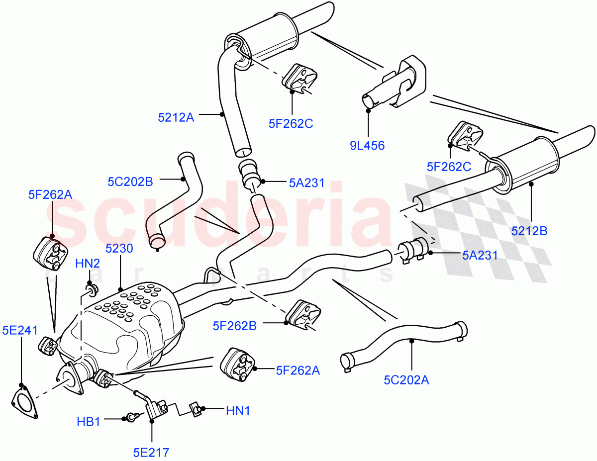 Rear Exhaust System (3.0 V6 Diesel, Proconve L6 Emissions, Stage V Plus DPF, L6 Diesel Emissions) ((V) FROMAA000001) of Land Rover Land Rover Range Rover Sport (2010-2013) [3.0 Diesel 24V DOHC TC]