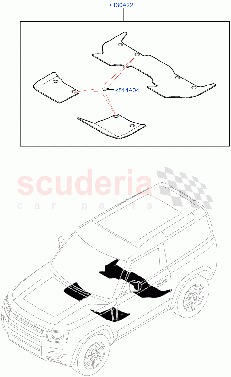 Floor Trim (Floor Mats) (Short Wheelbase, Front Floor Carpet Mats) of Land Rover Land Rover Defender (2020+) [3.0 I6 Turbo Petrol AJ20P6]