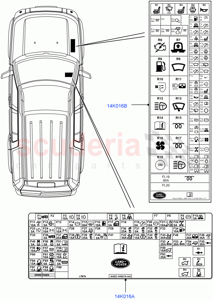 Labels (Fuse Box) ((V) FROMAA000001) of Land Rover Land Rover Range Rover Sport (2010-2013) [3.0 Diesel 24V DOHC TC]