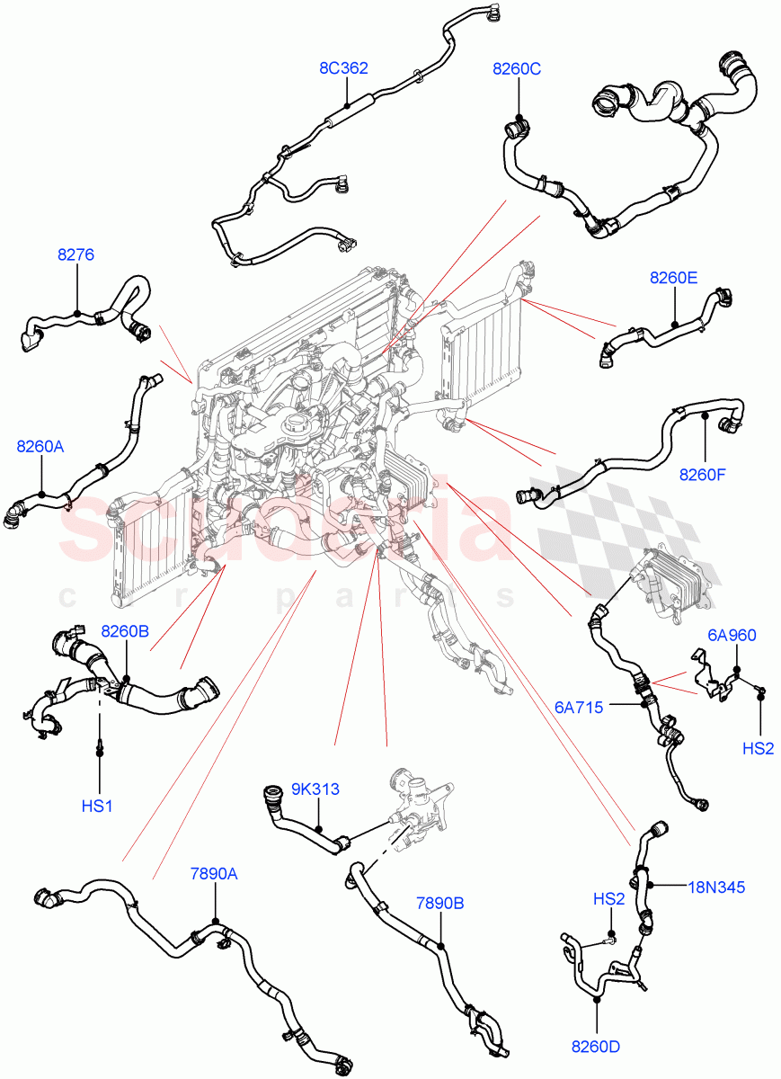Cooling System Pipes And Hoses (3.0L AJ20P6 Petrol High, With Extra Engine Cooling System) ((V) FROMMA000001) of Land Rover Land Rover Range Rover Velar (2017+) [3.0 I6 Turbo Petrol AJ20P6]