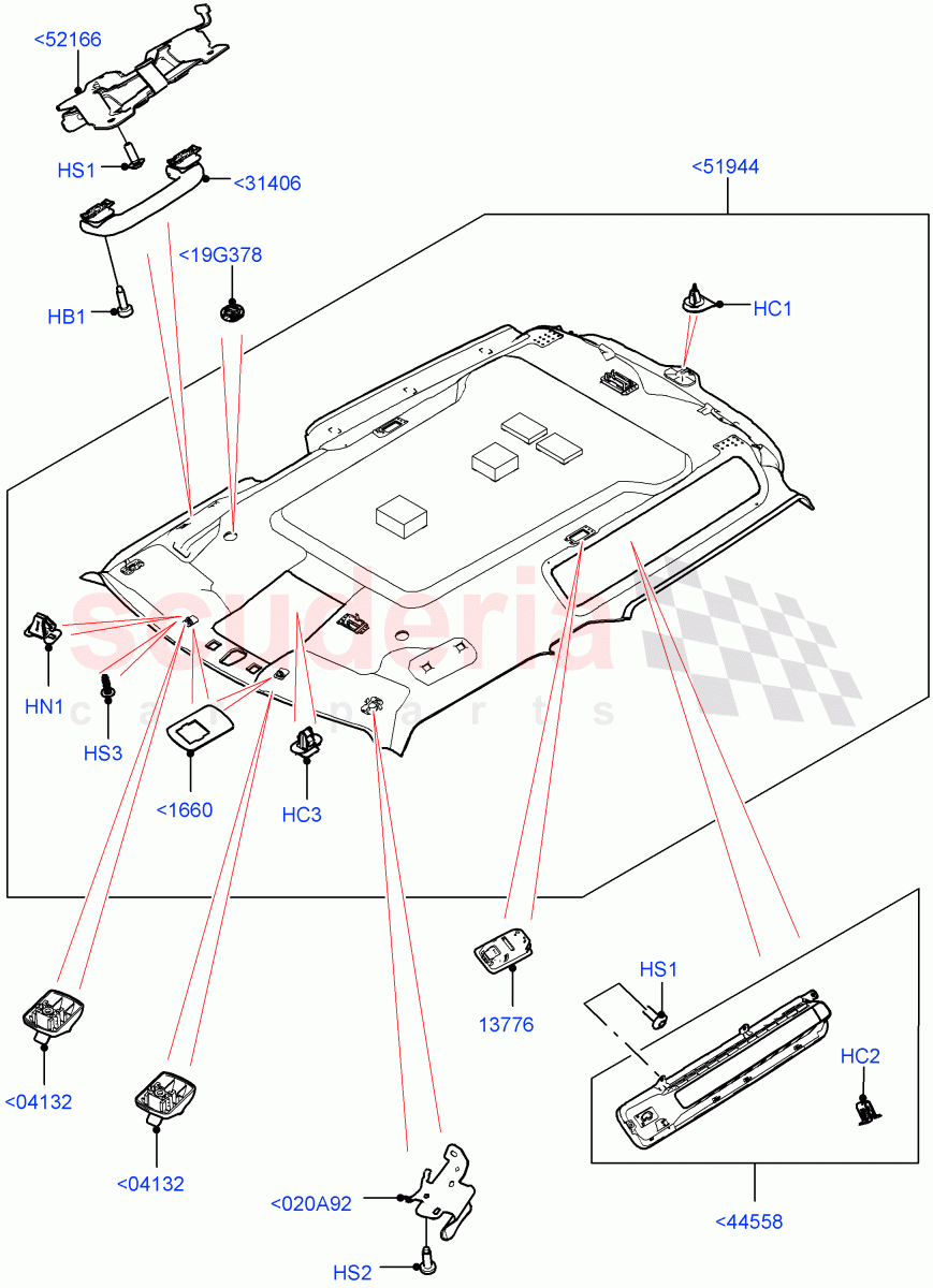 Headlining And Sun Visors (Headlining) (Short Wheelbase, Less Panorama Roof) of Land Rover Land Rover Defender (2020+) [3.0 I6 Turbo Petrol AJ20P6]