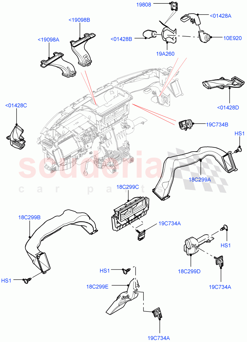 Air Vents, Louvres And Ducts (Internal Components, Solihull Plant Build, Instrument Panel) (Head Up Display) ((V) FROMHA000001) of Land Rover Land Rover Discovery 5 (2017+) [3.0 Diesel 24V DOHC TC]