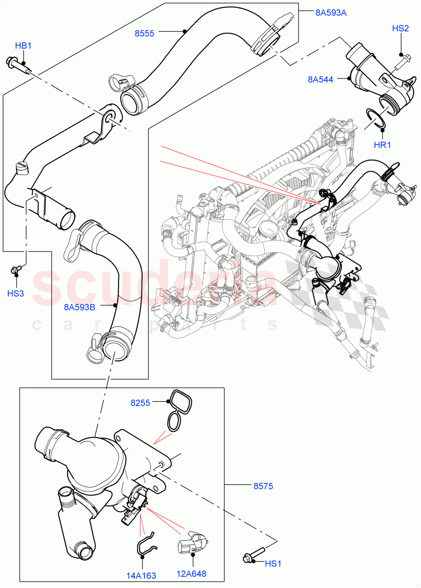 Thermostat/Housing & Related Parts (Nitra Plant Build) (2.0L I4 DSL MID DOHC AJ200, 2.0L I4 DSL HIGH DOHC AJ200) ((V) FROMK2000001) of Land Rover Land Rover Defender (2020+) [2.0 Turbo Diesel]
