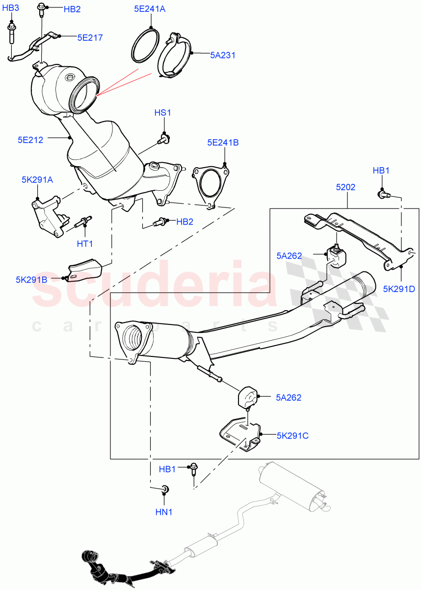 Front Exhaust System (2.0L AJ20P4 Petrol Mid PTA, Japan DBA Emissions, Halewood (UK), 2.0L AJ20P4 Petrol High PTA, SULEV Requirements) ((V) TOLH999999) of Land Rover Land Rover Range Rover Evoque (2019+) [2.0 Turbo Petrol AJ200P]