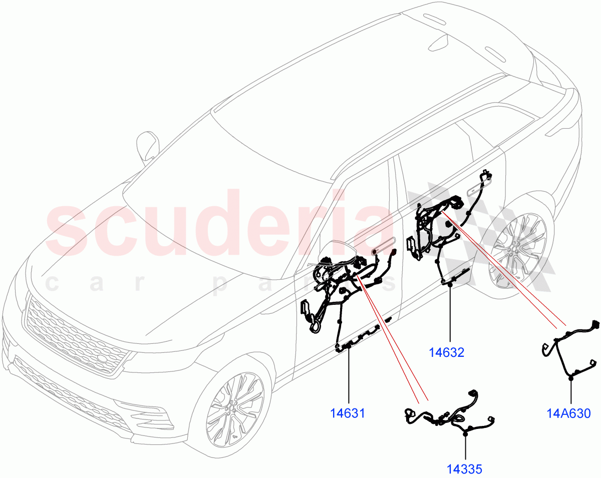 Electrical Wiring - Body And Rear (Front And Rear Doors) ((V) FROMMA000001) of Land Rover Land Rover Range Rover Velar (2017+) [3.0 DOHC GDI SC V6 Petrol]