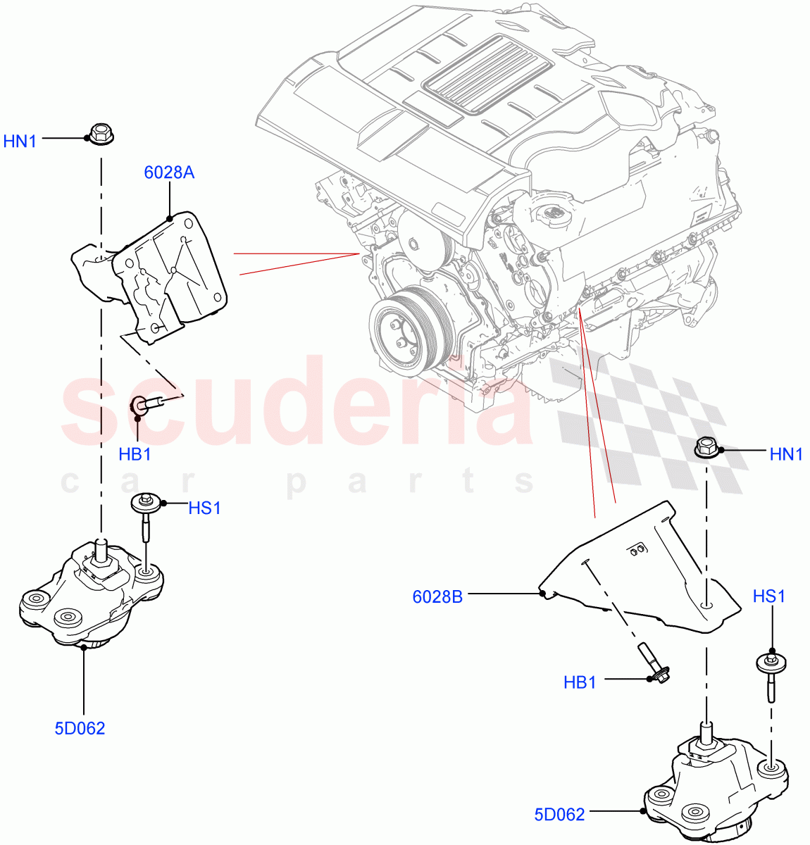 Engine Mounting (Solihull Plant Build) (3.0L DOHC GDI SC V6 PETROL) ((V) FROMHA000001) of Land Rover Land Rover Discovery 5 (2017+) [3.0 I6 Turbo Petrol AJ20P6]