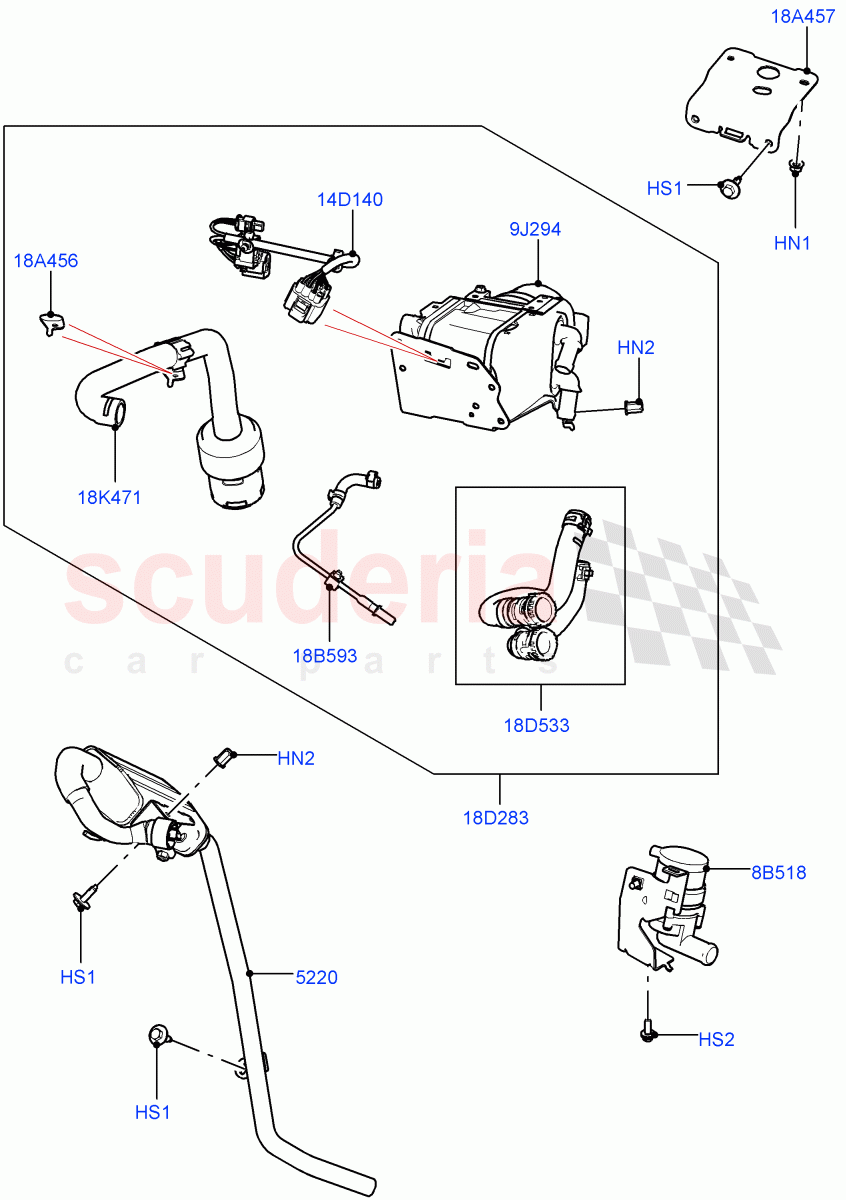 Auxiliary Fuel Fired Pre-Heater (Heater Components, External Components) (Itatiaia (Brazil), Fuel Heater W/Pk Heat With Remote, Fuel Fired Heater With Park Heat, With Fuel Fired Heater) of Land Rover Land Rover Range Rover Evoque (2019+) [2.0 Turbo Diesel AJ21D4]