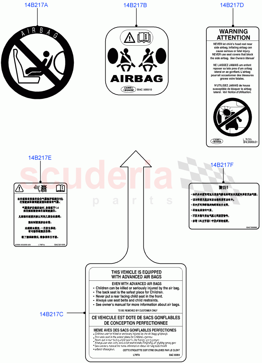 Labels (Air Bag, Solihull Plant Build) ((V) FROMHA000001) of Land Rover Land Rover Discovery 5 (2017+) [3.0 I6 Turbo Petrol AJ20P6]